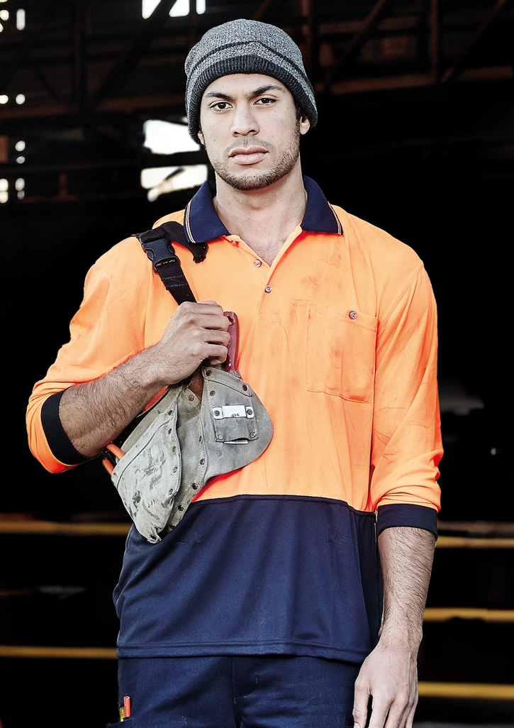 Hi Vis Unisex Basic Long Sleeve Polo – Roughalls & Overalls – Syzmik – available in Orange/Black, Yellow/Black – photo 1 of 14