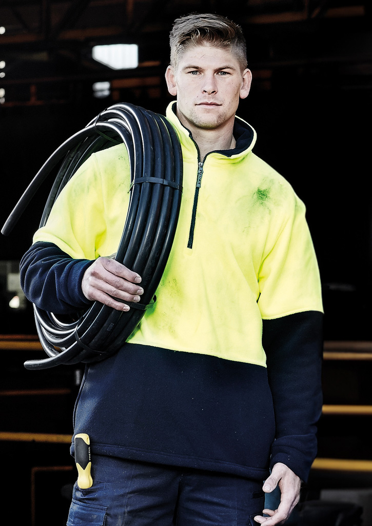 Unisex Hi Vis 1/2 Zip Polar Fleece Pullover – Roughalls & Overalls – Syzmik – available in Orange/Navy, Yellow/Navy – photo 1 of 6