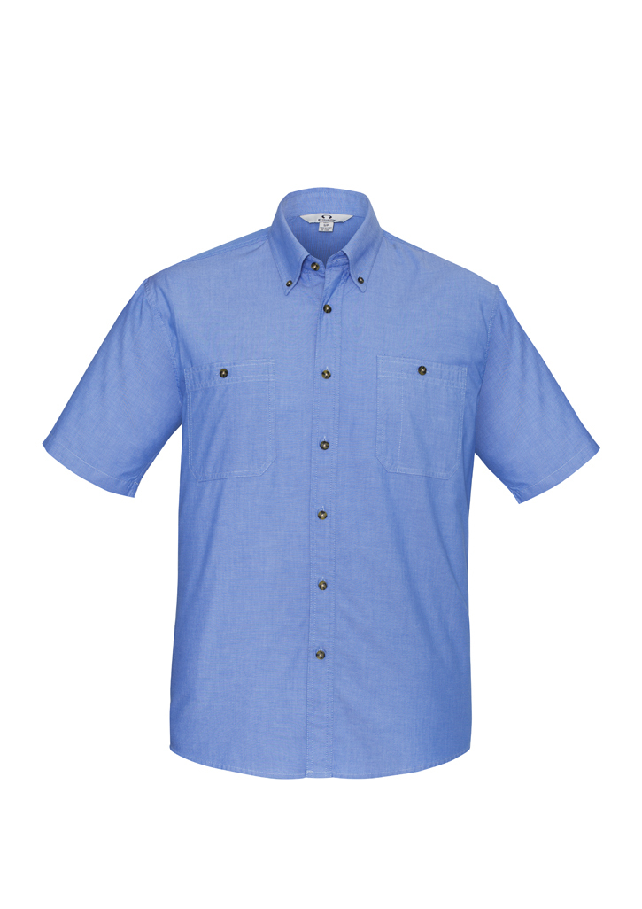 SH113 - Mens Wrinkle Free Chambray Short Sleeve Shirt